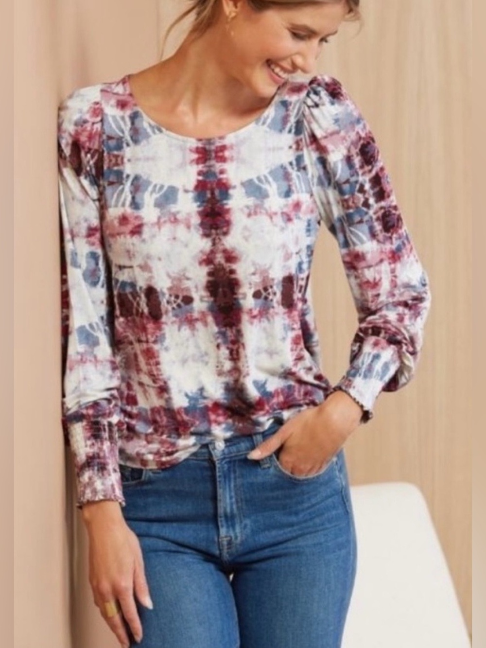 Allison Joy Evereve Elena Tie-Dye Smocked Cuff Blouse